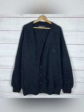VTG Timberland Weathergear Gray Wool Cardigan Grandpa Sweater Elbow Patch XL